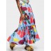 Women Colorful Floral Print Loose Elastic Waist A  Line Long Tiered Layered Skirt