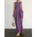 Pocket Floral Print Round Neck Sleeveless Maxi Dress