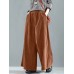 Women Wide Leg Corduroy Casual Solid Elastic Waist Loose Pants With Side Pocket