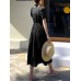 Leisure Solid Tie  Up Ruched Square Collar Maxi Dress