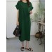 Leisure Solid Slit Hem Round Neck Short Sleeve Midi Dress