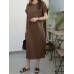 Leisure Solid Slit Hem Round Neck Short Sleeve Midi Dress