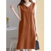 Leisure Solid Slit Hem V Neck Sleeveless Cotton Midi Dress