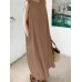 Leisure Solid Pocket Slit Hem Sleeveless Maxi Dress