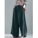 Women Wide Leg Corduroy Casual Solid Elastic Waist Loose Pants With Side Pocket