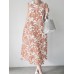 Flower Print Pocket Round Neck Sleeveless Casual Midi Dress