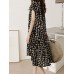 Geo Print Ruffle V  Neck Tulip Short Sleeve Casual Midi Dress