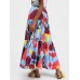 Women Colorful Floral Print Loose Elastic Waist A  Line Long Tiered Layered Skirt