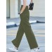 Solid Pocket Button Wide Leg High Waist Casual Pants