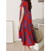 Floral Print Ruffle V Neck Cap Sleeve Midi Dress For Women