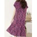 Geo Print Ruffle V  Neck Tulip Short Sleeve Casual Midi Dress