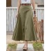 100  Cotton Solid Side Zipper Spliced Casual Loose Skirt For Women