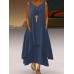 Leisure Solid Tiered Button Pocket Sleeveless Maxi Dress