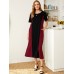 Pocket Round Neck Splicing Loose Fit Short Sleeve Maxi Dress