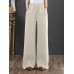 Women 100  Cotton Wide Legged Pleats Side Pocket Solid Casual Pants