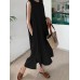 Leisure Solid Pocket Slit Hem Sleeveless Maxi Dress