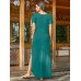 Round Neck Solid Pocket Loose Fit Short Sleeve Split Maxi Dress