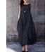 Solid Pocket Cotton Round Neck Sleeveless Casual Maxi Dress