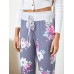 Plus Size Women Floral Printing Drawstring Waist Loose Casual Home Pajamas Pants