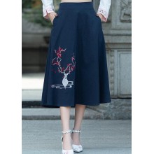 Women navy Cotton embroidery clothes Indian Sewing A line skirts oversized Summer skirt