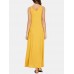 V  Neck Sleeveless Solid Pocket Summer Brief Maxi Dress