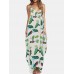 Flower Print V  neck Sleeveless Irregular Maxi Dress