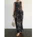 Sleeveless Round Neck Pocket Print Floral Maxi Dress