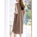 Leisure Solid Slit Hem V Neck Sleeveless Cotton Midi Dress