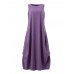 Solid Pocket Cotton Round Neck Sleeveless Casual Maxi Dress