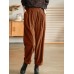 Women Corduroy Pleated Solid Elastic Waist Side Pockets Casual Pants