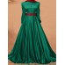 Puff Sleeve Button Pleat Round Neck Solid Maxi Dress