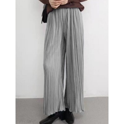 Women Wide  Legged All Match Ankle Length Solid Casual Pants