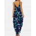 Flower Print V  neck Sleeveless Irregular Maxi Dress