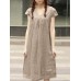 Leisure Solid Ruched Short Sleeve Midi Cotton Dress