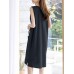 Leisure Solid Slit Hem V Neck Sleeveless Cotton Midi Dress