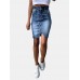 Casual Women High Waist Split Hem Denim Skirts