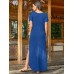 Round Neck Solid Pocket Loose Fit Short Sleeve Split Maxi Dress