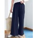 Solid Elastic Waist Back Pocket Wide Leg Loose Pants