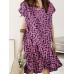 Geo Print Ruffle V  Neck Tulip Short Sleeve Casual Midi Dress