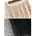 Women Polka Dot Print Gauze Elastic Waist Midi Mesh Pleated Skirt