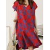 Floral Print Ruffle V Neck Cap Sleeve Midi Dress For Women