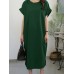 Leisure Solid Slit Hem Round Neck Short Sleeve Midi Dress