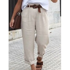 Women Simple Solid Color Pocket Casual Pants