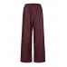 Women Casual Solid Wide  Legged Elastic Waist Side Pockets Leather Pants