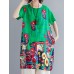 Geometric Floral Pocket Round Neck Short Sleeve Casual Midi Dress