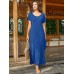 Round Neck Solid Pocket Loose Fit Short Sleeve Split Maxi Dress