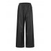 Women Casual Solid Wide  Legged Elastic Waist Side Pockets Leather Pants