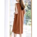 Leisure Solid Slit Hem V Neck Sleeveless Cotton Midi Dress