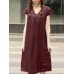 Leisure Solid Ruched Short Sleeve Midi Cotton Dress