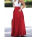 Women Solid Color High Waist Big Swing Zipper Casual Loose Long Skirt With Pocket